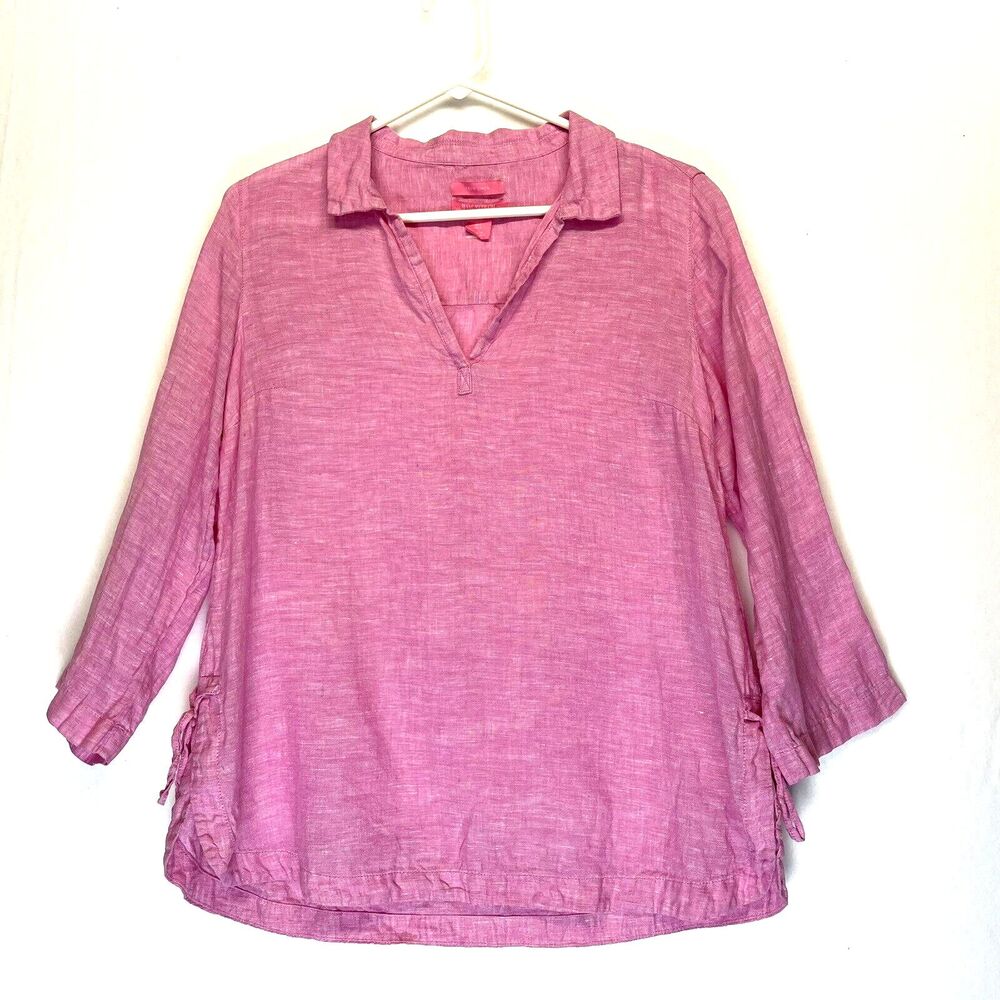 Isaac Mizrahi New York Top Womens Size Small 100% Linen‎ Tunic Pink Side Tie